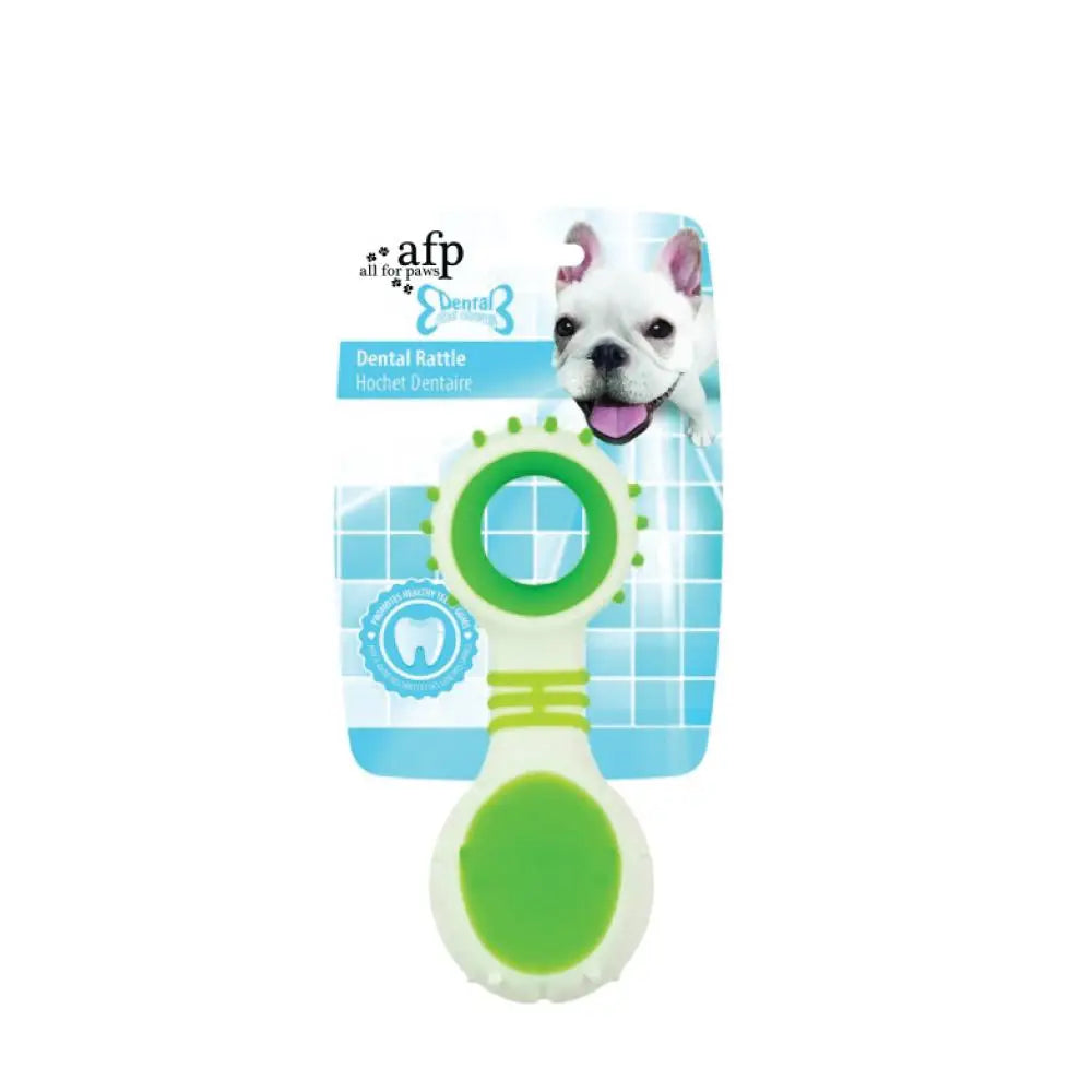 Dog Dental Rattle - Green Puppy Teething + Cleaning Gums Rubber Ridges Chew - Pet Care > Toys > Dog Toys