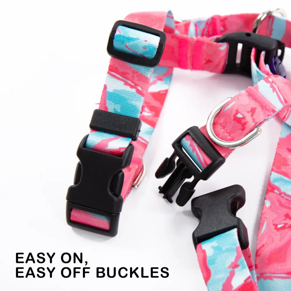 Dog Double-Lined Straps Harness Adjustable M MARBLE PINK - Pet Care > Dog Supplies > Dog Collars Leads & Harnesses