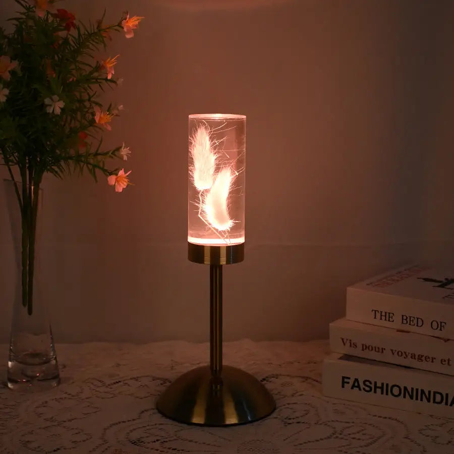 Dogtail Grass Eternal Flower Acrylic Table Lamp - Color-Changing LED USB Rechargeable Touch Control - Home & Garden >