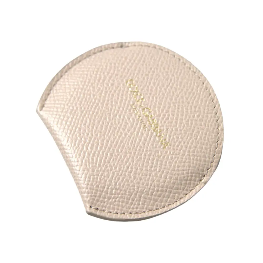 Dolce & Gabbana Women’s Beige Calfskin Leather Round Logo Hand Mirror Holder - One Size - Fashion > Women’s Fashion