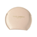Dolce & Gabbana Women’s Beige Calfskin Leather Round Logo Hand Mirror Holder - One Size - Fashion > Women’s Fashion