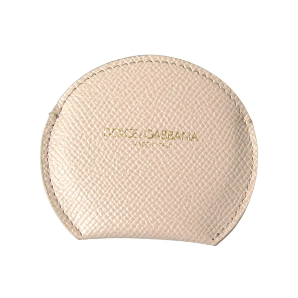Dolce & Gabbana Women’s Beige Calfskin Leather Round Logo Hand Mirror Holder - One Size - Fashion > Women’s Fashion