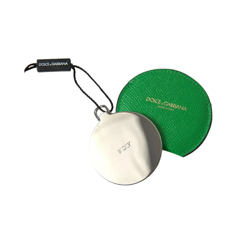 Dolce & Gabbana Women’s Green Calfskin Leather Round Logo Hand Mirror Holder - One Size - Fashion > Women’s Fashion