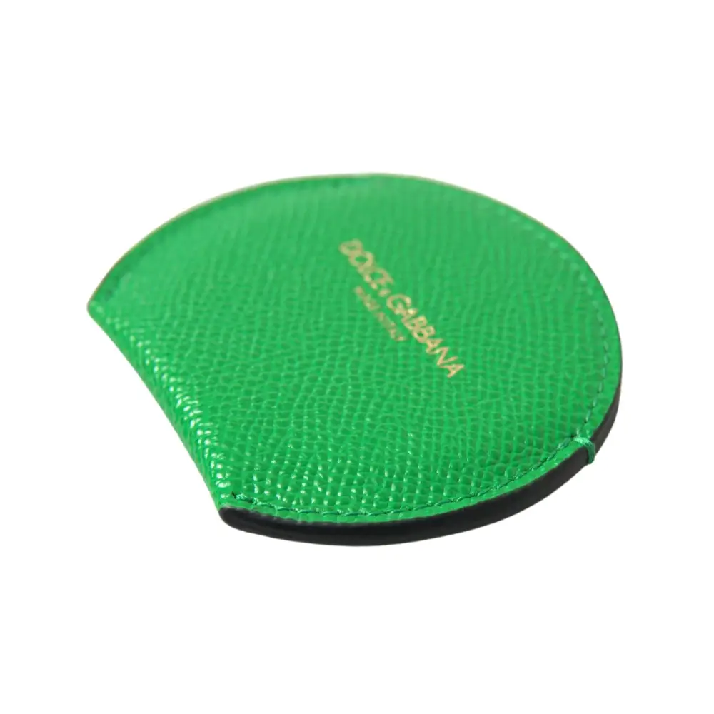 Dolce & Gabbana Women’s Green Calfskin Leather Round Logo Hand Mirror Holder - One Size - Fashion > Women’s Fashion