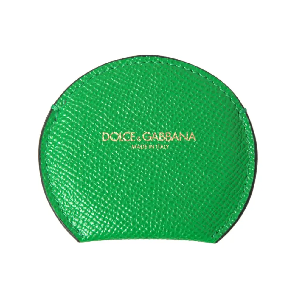 Dolce & Gabbana Women’s Green Calfskin Leather Round Logo Hand Mirror Holder - One Size - Fashion > Women’s Fashion
