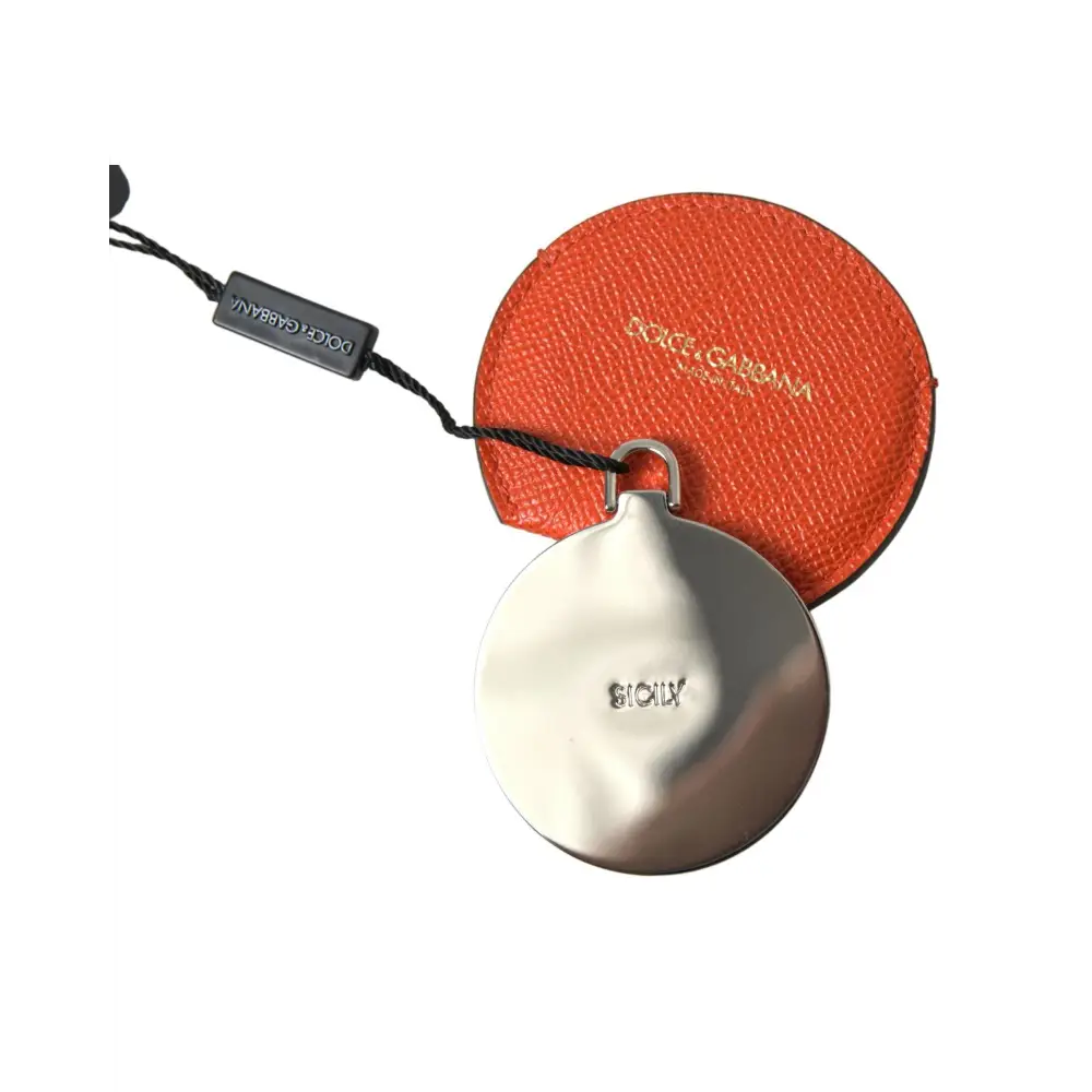 Dolce & Gabbana Women’s Orange Calfskin Leather Round Logo Hand Mirror Holder - One Size - Fashion > Women’s