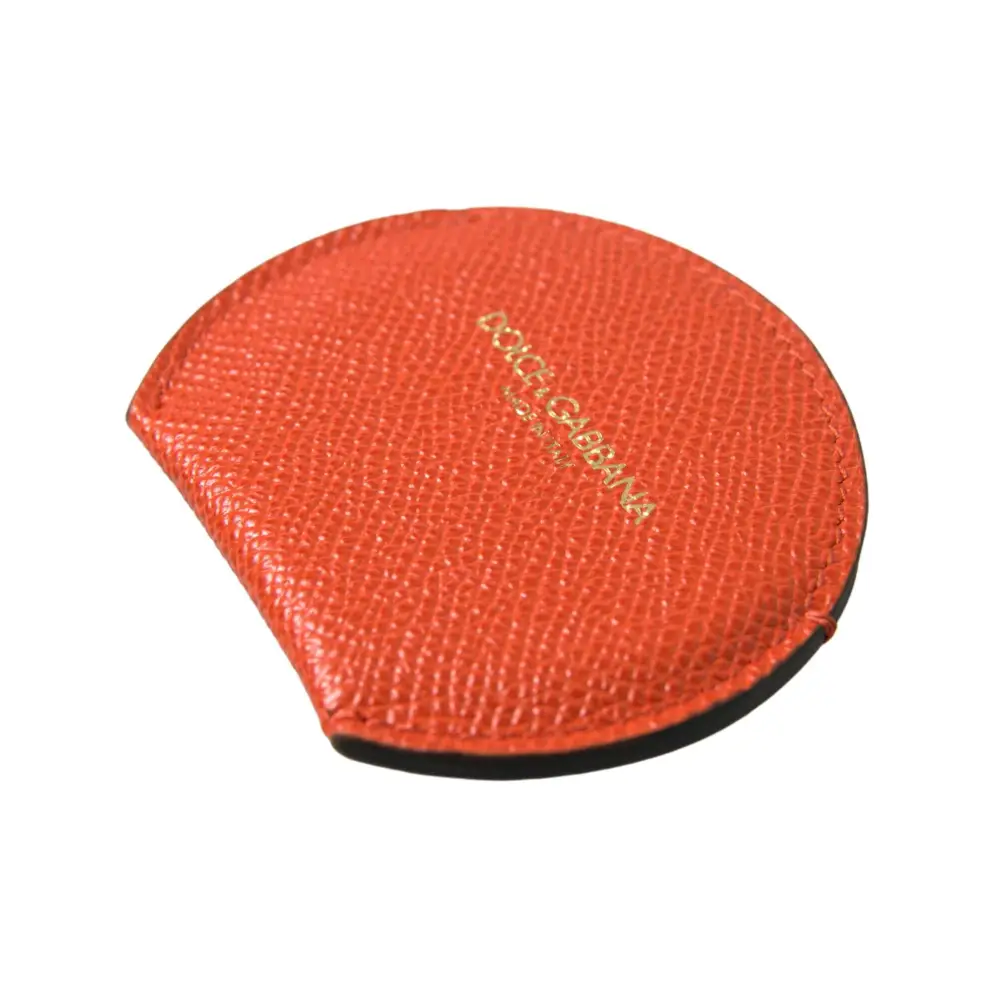 Dolce & Gabbana Women’s Orange Calfskin Leather Round Logo Hand Mirror Holder - One Size - Fashion > Women’s