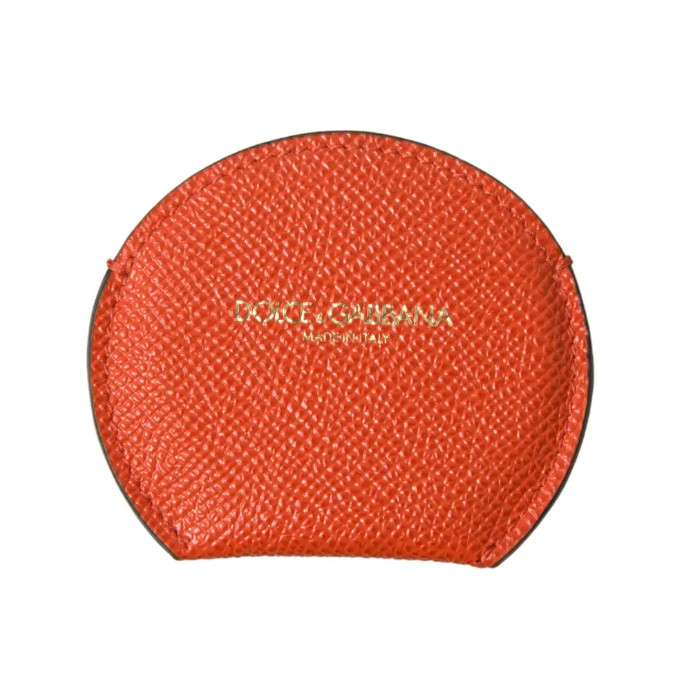 Dolce & Gabbana Women’s Orange Calfskin Leather Round Logo Hand Mirror Holder - One Size - Fashion > Women’s