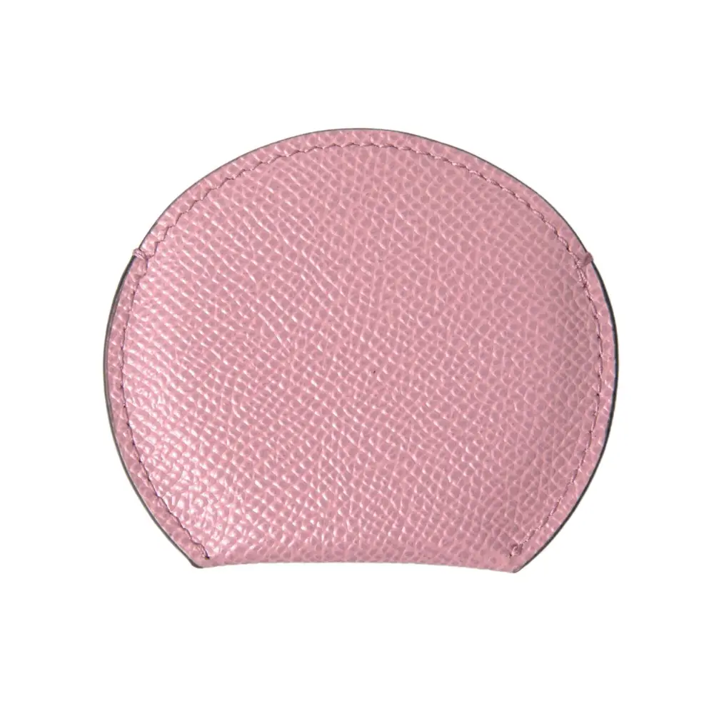 Dolce & Gabbana Women’s Pink Calfskin Leather Round Logo Print Hand Mirror Holder - One Size - Fashion > Women’s