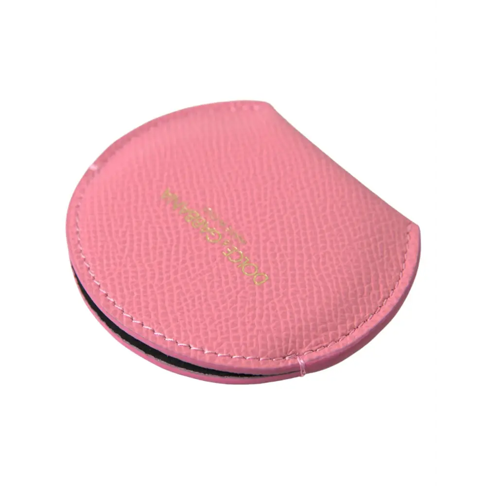 Dolce & Gabbana Women’s Pink Calfskin Leather Round Logo Print Hand Mirror Holder - One Size - Fashion > Women’s
