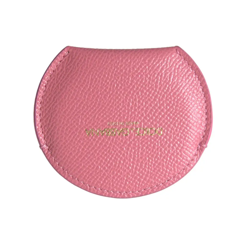 Dolce & Gabbana Women’s Pink Calfskin Leather Round Logo Print Hand Mirror Holder - One Size - Fashion > Women’s