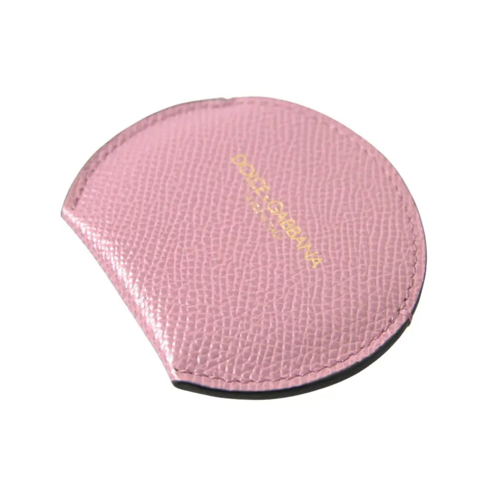 Dolce & Gabbana Women’s Pink Calfskin Leather Round Logo Print Hand Mirror Holder - One Size - Fashion > Women’s
