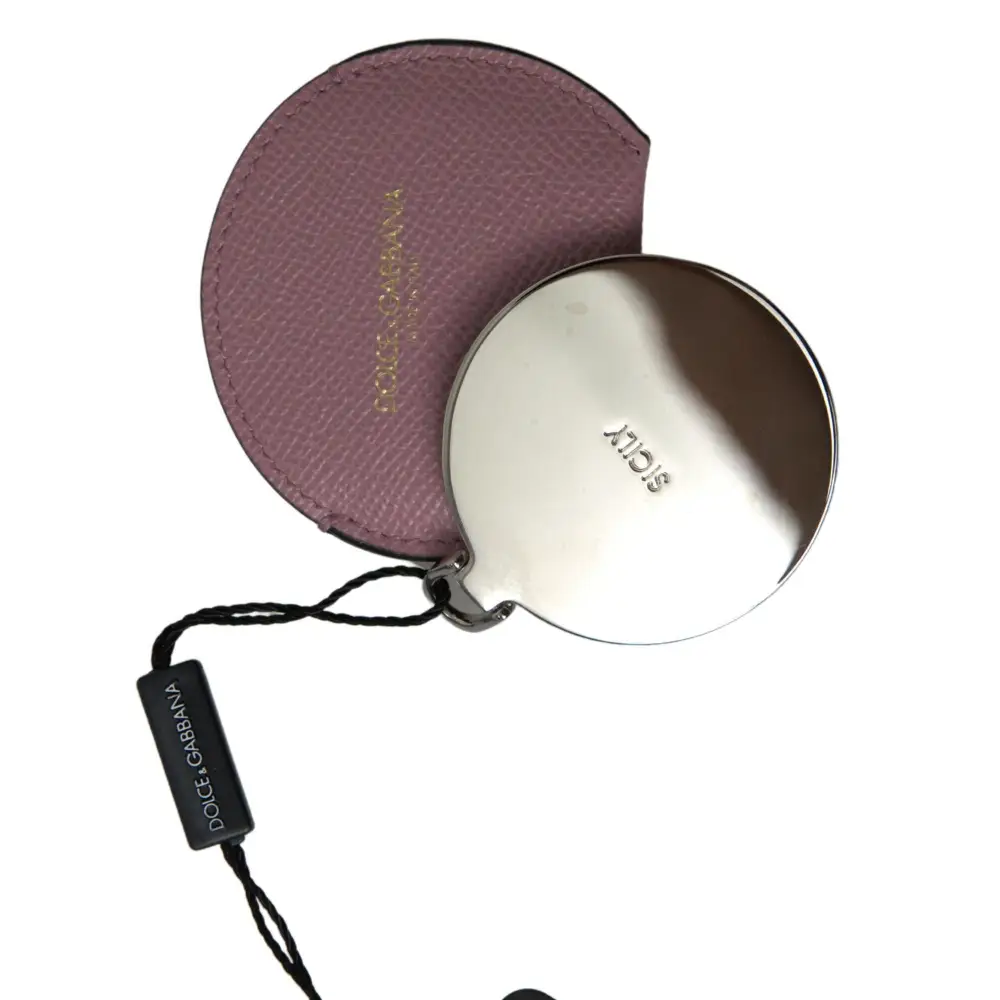 Dolce & Gabbana Women’s Pink Calfskin Leather Round Logo Print Hand Mirror Holder - One Size - Fashion > Women’s