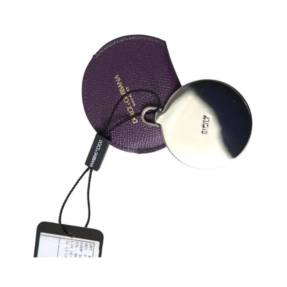 Dolce & Gabbana Women’s Purple Calfskin Leather Round Hand Mirror Holder - One Size - Fashion > Men’s Fashion >