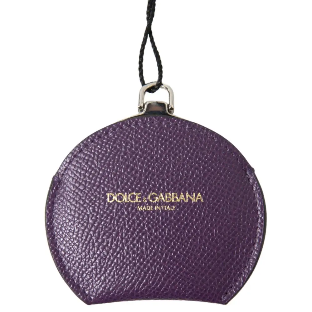 Dolce & Gabbana Women’s Purple Calfskin Leather Round Hand Mirror Holder - One Size - Fashion > Men’s Fashion >