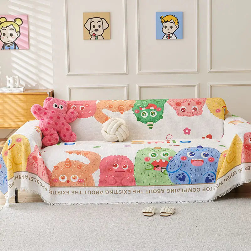 Dopamine Cartoon Sofa Cover - 180 x 230 cm Dustproof Wear-Resistant All-Season Two-Seater Sofa Protector - Home &