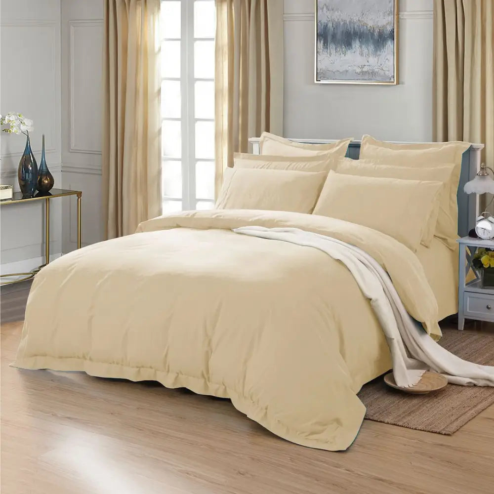 Double 1000TC Tailored Duvet Quilt Cover Set - Yellow Cream - Home & Garden > Bedding > Duvet Covers