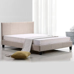 Double Linen Fabric Bed Frame Beige - Furniture > Bedroom > Beds & Bed Frames