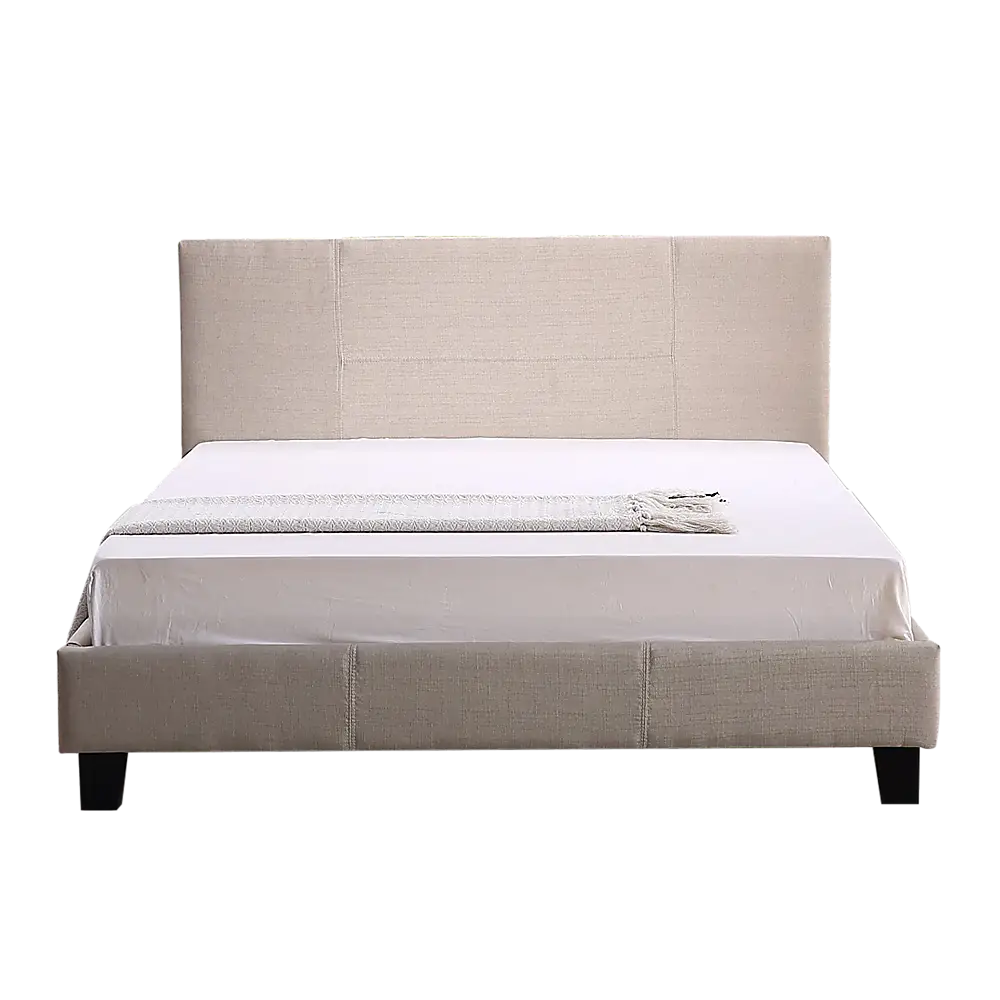 Double Linen Fabric Bed Frame Beige - Furniture > Bedroom > Beds & Bed Frames