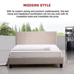Double Linen Fabric Bed Frame Beige - Furniture > Bedroom > Beds & Bed Frames