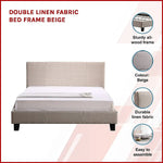 Double Linen Fabric Bed Frame Beige - Furniture > Bedroom > Beds & Bed Frames