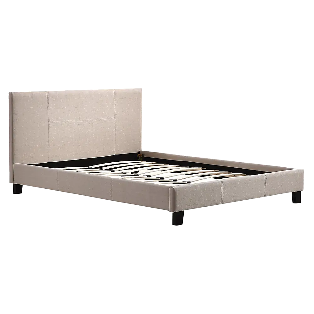 Double Linen Fabric Bed Frame Beige - Furniture > Bedroom > Beds & Bed Frames