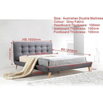 Double Linen Fabric Deluxe Bed Frame Grey - Furniture > Bedroom