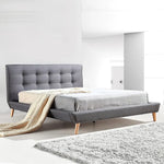 Double Linen Fabric Deluxe Bed Frame Grey - Furniture > Bedroom