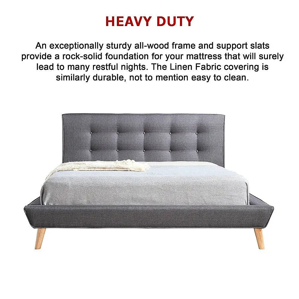 Double Linen Fabric Deluxe Bed Frame Grey - Furniture > Bedroom