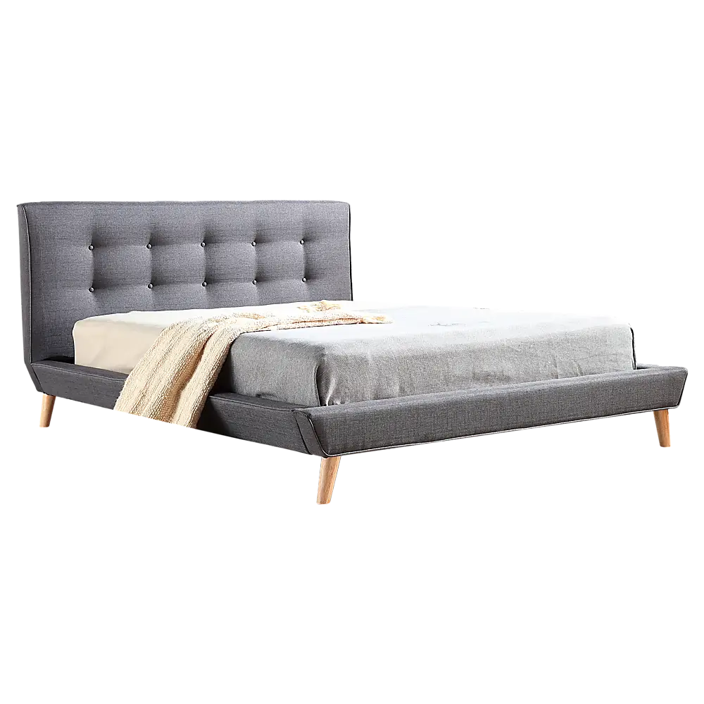 Double Linen Fabric Deluxe Bed Frame Grey - Furniture > Bedroom