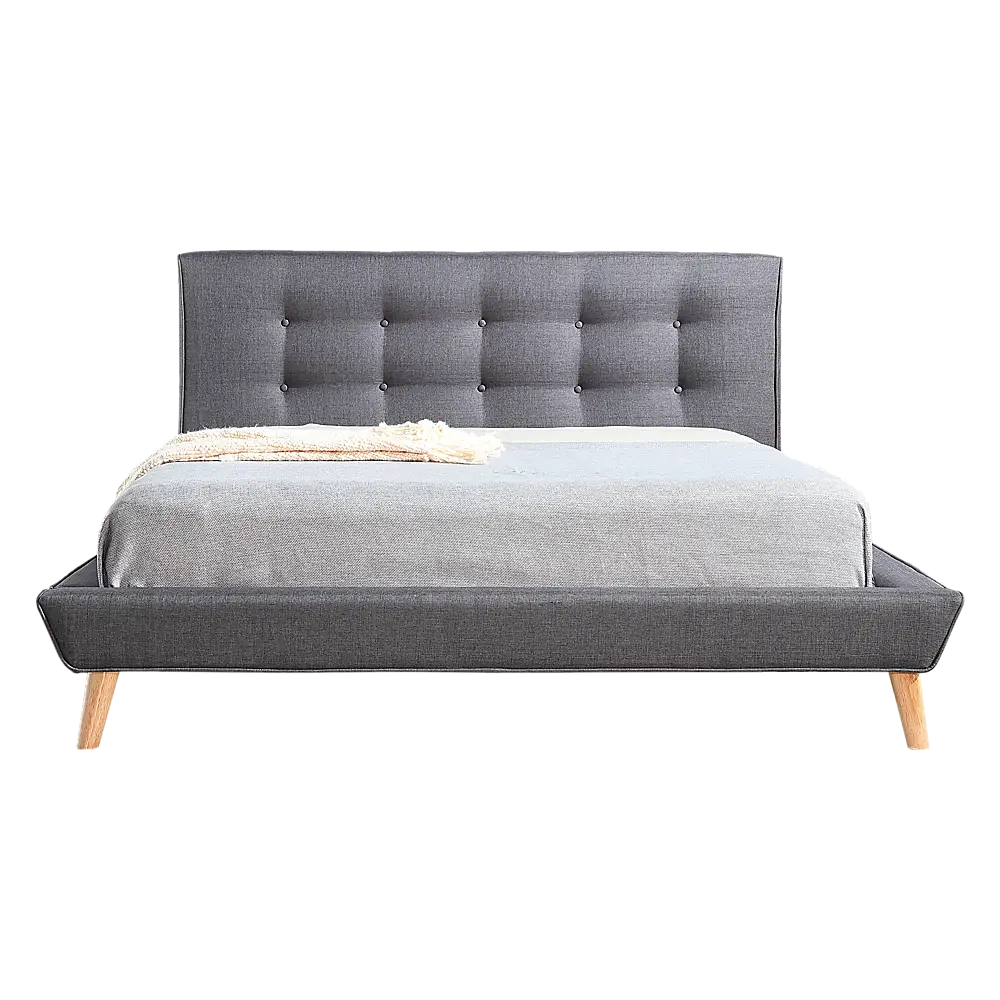 Double Linen Fabric Deluxe Bed Frame Grey - Furniture > Bedroom