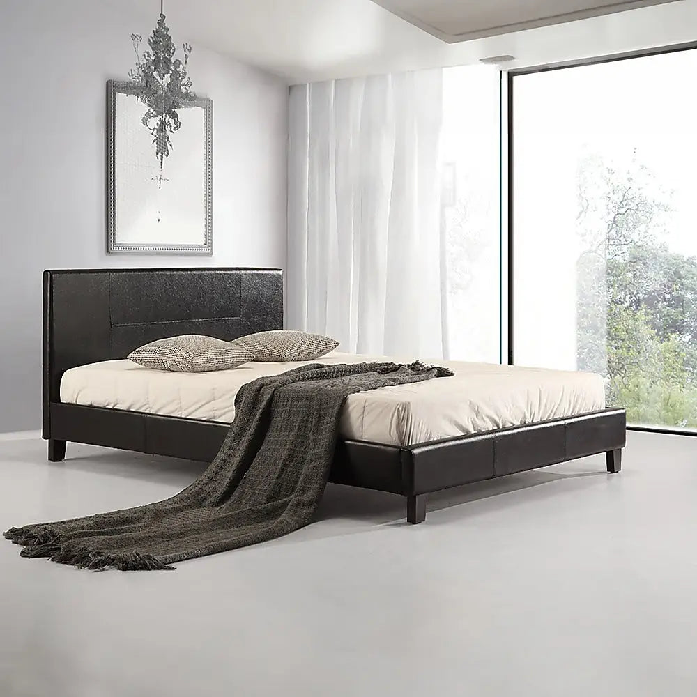 Double PU Leather Bed Frame Black - Furniture > Bedroom