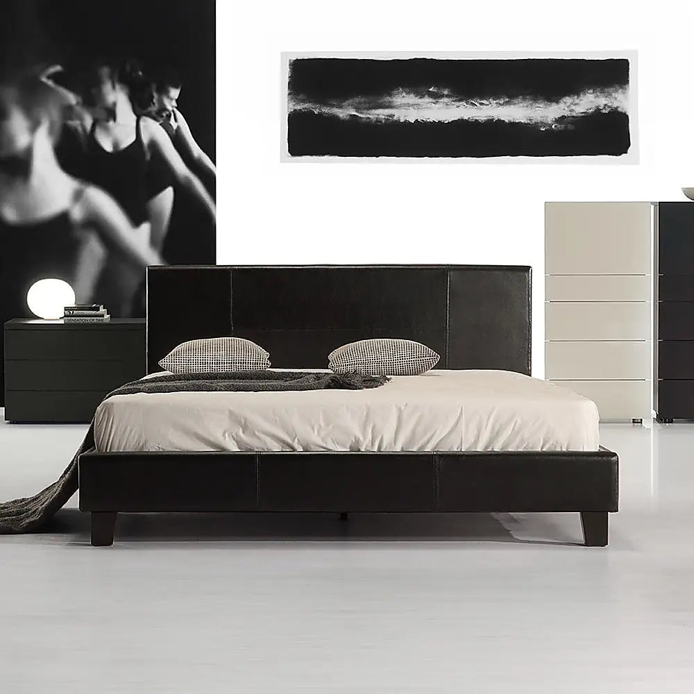 Double PU Leather Bed Frame Black - Furniture > Bedroom