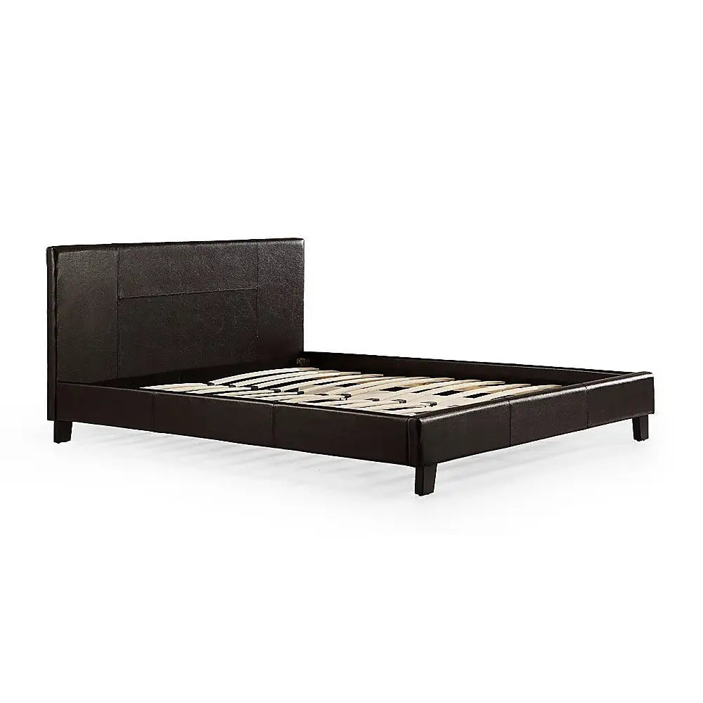 Double PU Leather Bed Frame Brown - Furniture > Bedroom