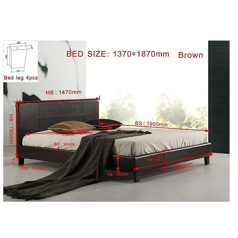 Double PU Leather Bed Frame Brown - Furniture > Bedroom