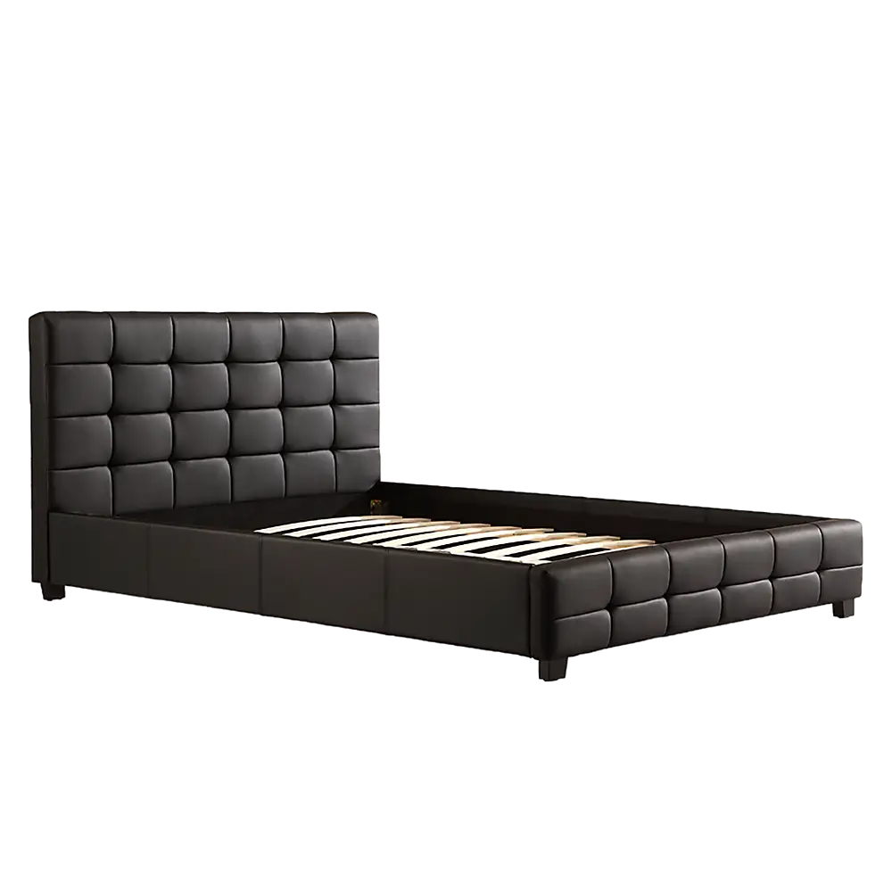 Double PU Leather Deluxe Bed Frame Black - Furniture > Bedroom