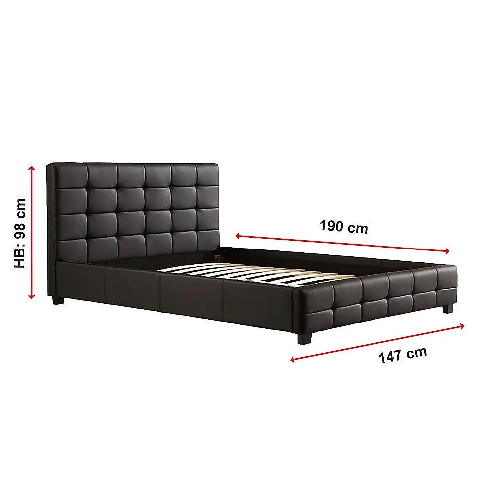Double PU Leather Deluxe Bed Frame Black - Furniture > Bedroom