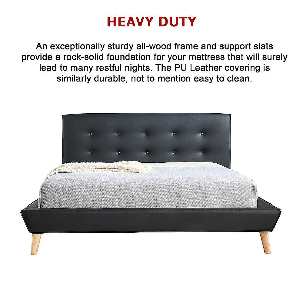 Double PU Leather Deluxe Bed Frame Black - Furniture > Bedroom > Beds & Bed Frames
