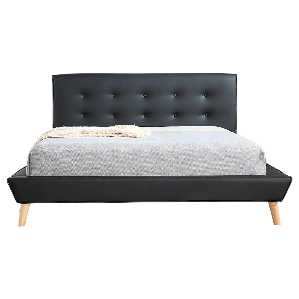 Double PU Leather Deluxe Bed Frame Black - Furniture > Bedroom > Beds & Bed Frames