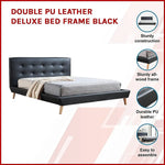Double PU Leather Deluxe Bed Frame Black - Furniture > Bedroom > Beds & Bed Frames