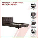 Double PU Leather Deluxe Bed Frame Brown - Furniture > Bedroom