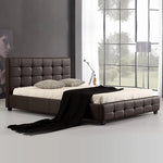 Double PU Leather Deluxe Bed Frame Brown - Furniture > Bedroom