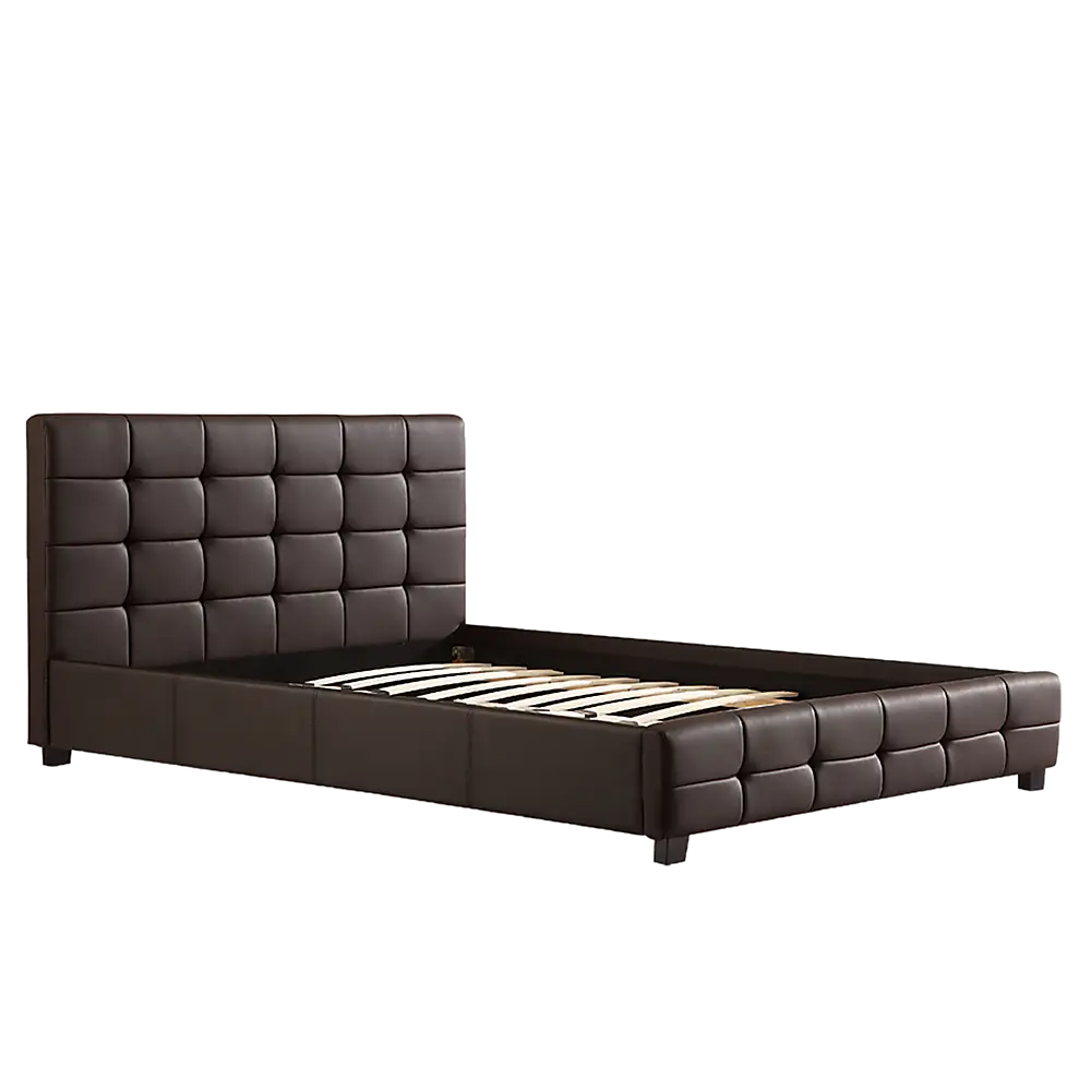 Double PU Leather Deluxe Bed Frame Brown - Furniture > Bedroom