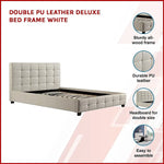 Double PU Leather Deluxe Bed Frame White - Furniture > Bedroom > Beds & Bed Frames