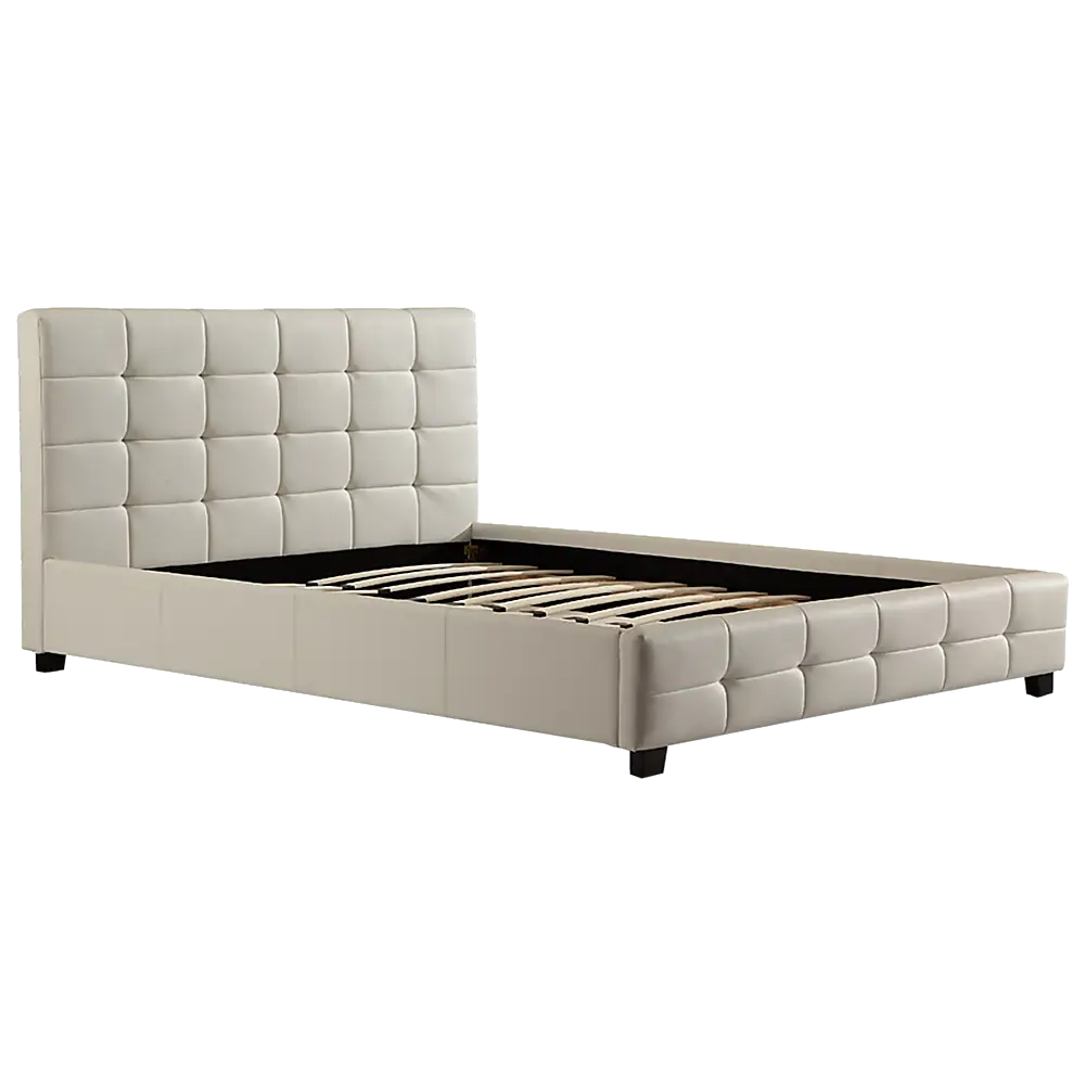Double PU Leather Deluxe Bed Frame White - Furniture > Bedroom > Beds & Bed Frames