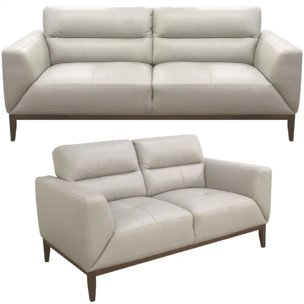 Downy Genuine Leather Sofa Set 3 + 2 Seater Upholstered Lounge Couch - Silver - Furniture > Sofas