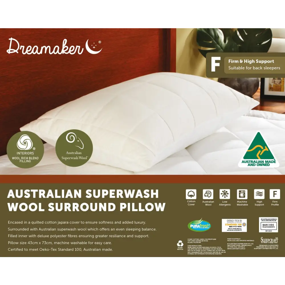 Dreamaker Australian Superwash Surround Pillow - Home & Garden > Bedding