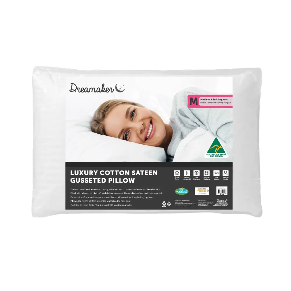 Dreamaker Luxury Cotton Sateen Gusseted Pillow - Home & Garden > Bedding