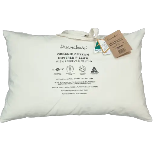Dreamaker Organic Cotton Covered Pillow with Repreve - Home & Garden > Bedding