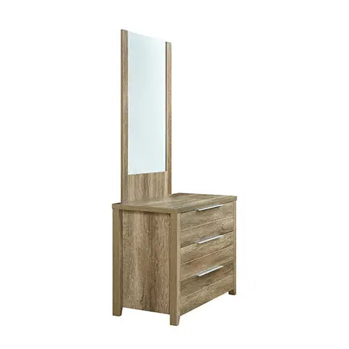 Dresser with 3 Storage Drawers in Natural Wood like MDF in Oak Colour with Mirror - Health & Beauty > Cosmetic Storage
